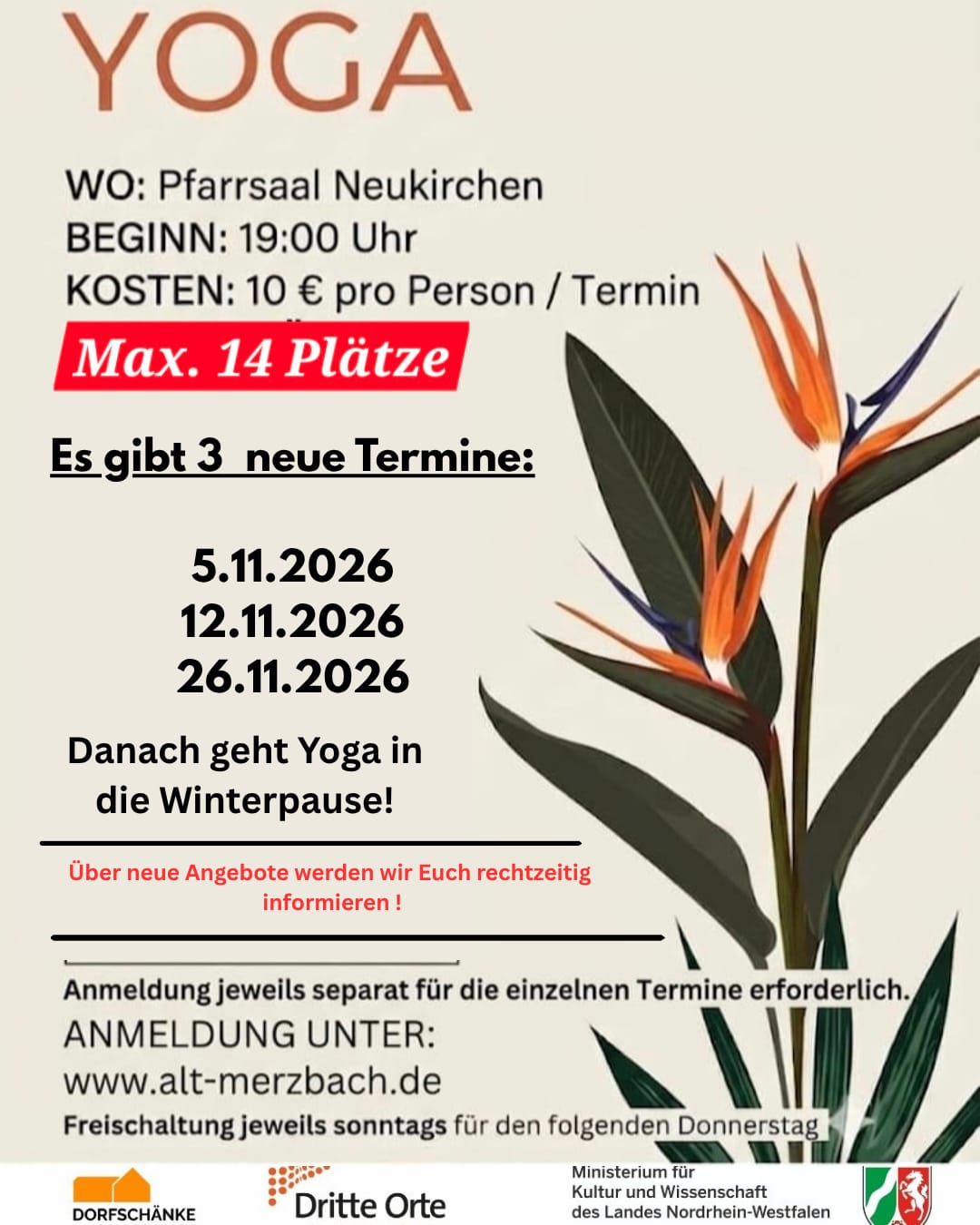 Yoga – im Pfarrsaal Neukirchen –                                                               – immer Sonntags für Donnerstag buchbar  –                                 (z.b.  – ab 1.11.2026 buchen für den 5.11.2026)                                                      – zum buchen auf das Bild klicken, unter dem Bild erscheint die Buchungsmöglichkeit !